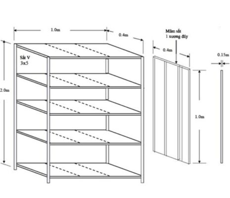 Kích thước kệ sắt v lỗ