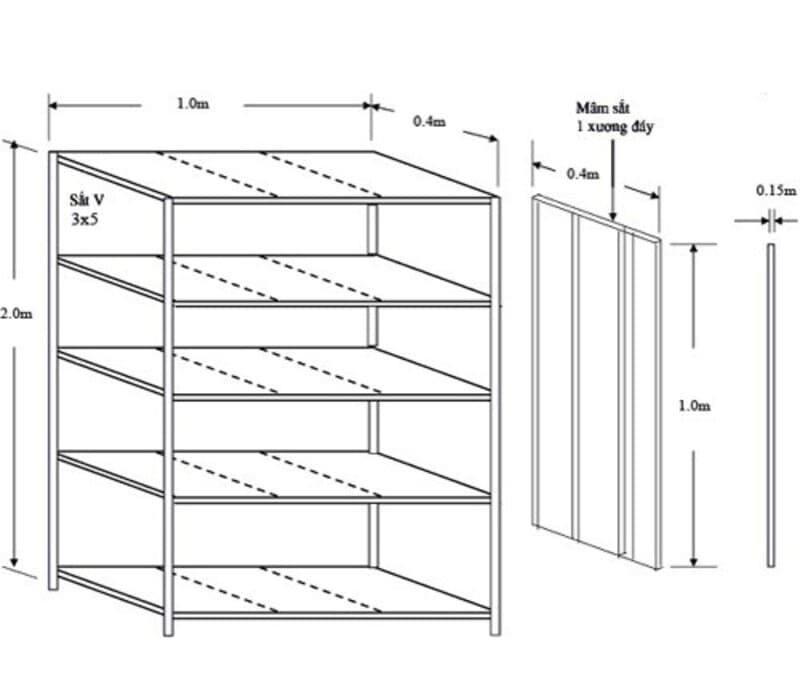 Kích thước kệ sắt v lỗ